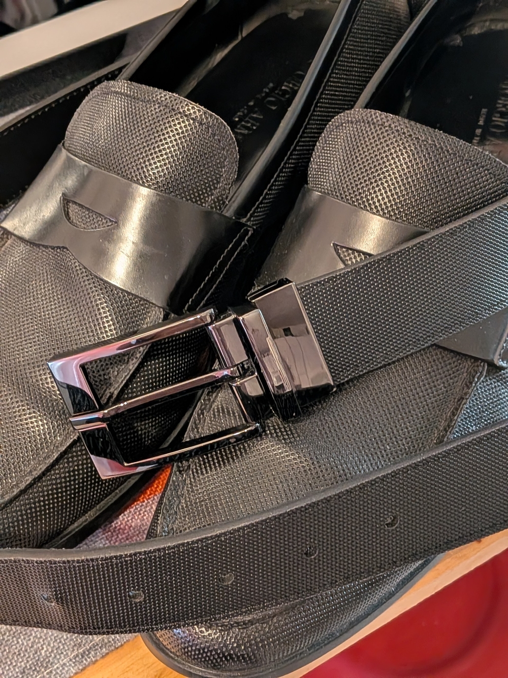 Men's Black Textured Leather Belt - Armani Exchange